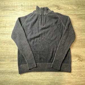 Carbon Quarter Zip Sweater Mens Medium Navy Blue Ribbed Knit Pullover T12